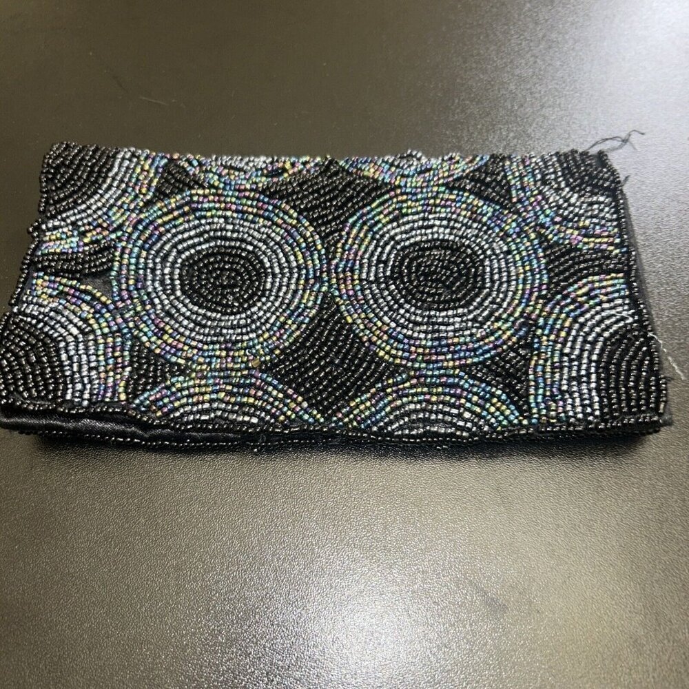Beaded Black Wallet Snap Closure